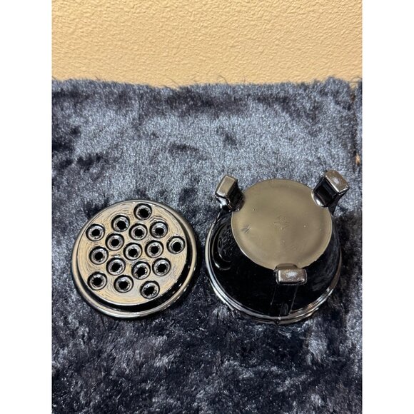 Vintage LE Smith Black Glass Greek Key Flower Frog Footed 2 Piece Vase - Picture 6 of 8